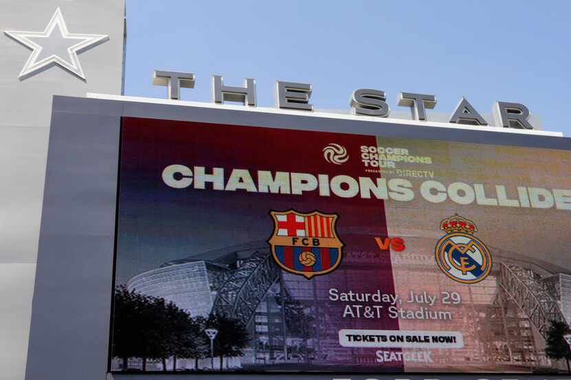 An advertisement for Saturday's Real Madrid-Barcelona match at AT&T Stadium fills the screen...