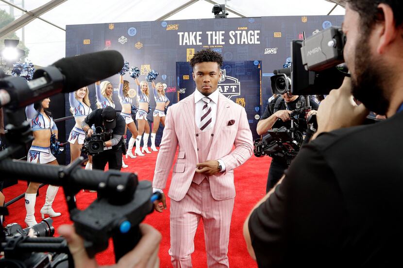 Oklahoma quarterback Kyler Murray walks the red carpet ahead of the first round at the NFL...