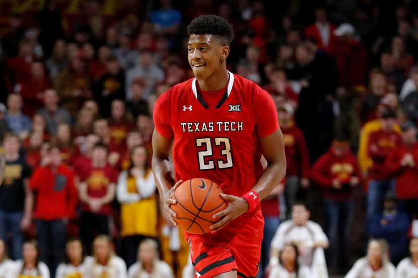 Texas Tech guard Jarrett Culver smiles at the end of an NCAA college basketball game against...