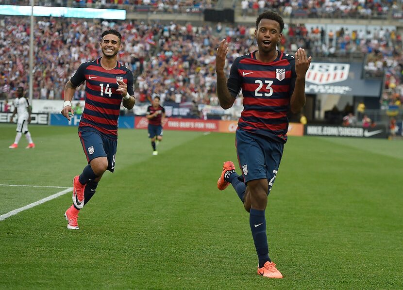 United States' Kellyn Acosta celebrates his goal against Ghana as teammate United States'...