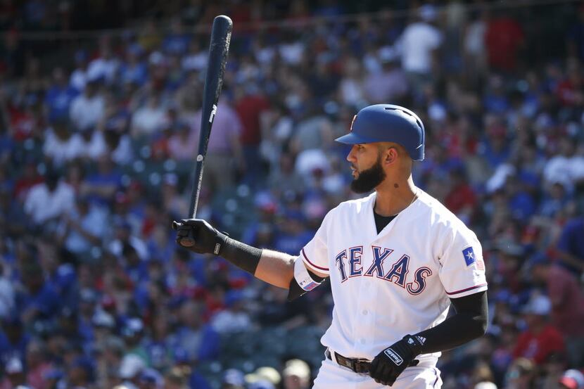 ARLINGTON, TX - MAY 6: Nomar Mazara #30 of the Texas Rangers prepare to bat against the...