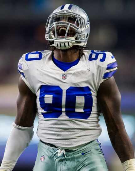 Dallas Cowboys defensive end Demarcus Lawrence (90) celebrates a sack during the second...