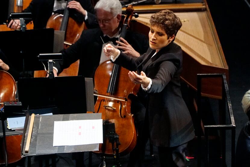 Tamara Dworetz conducts the Dallas Opera Orchestra during the Dallas Opera Hart Institute...