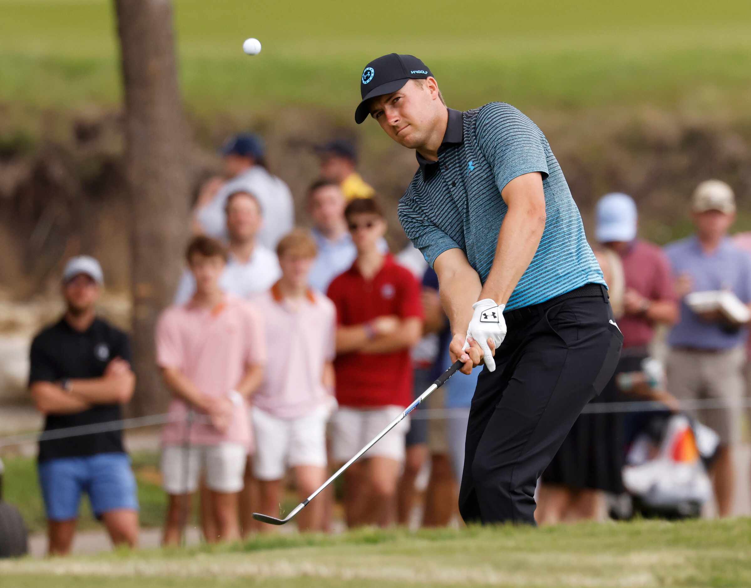 Jordan Spieth watches his ball on the 14th hole during round 3 of the AT&T Byron Nelson  at...