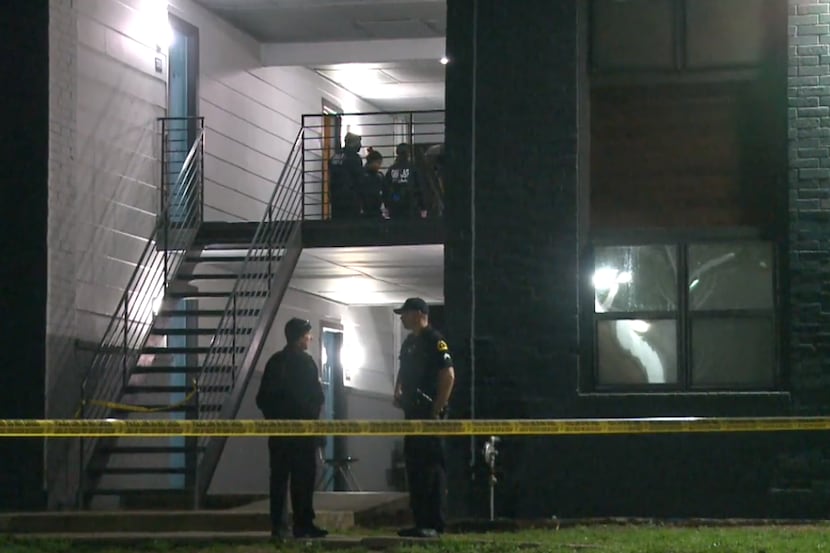 Dallas police at the scene of a fatal shooting at an apartment complex in the 3500 block of...