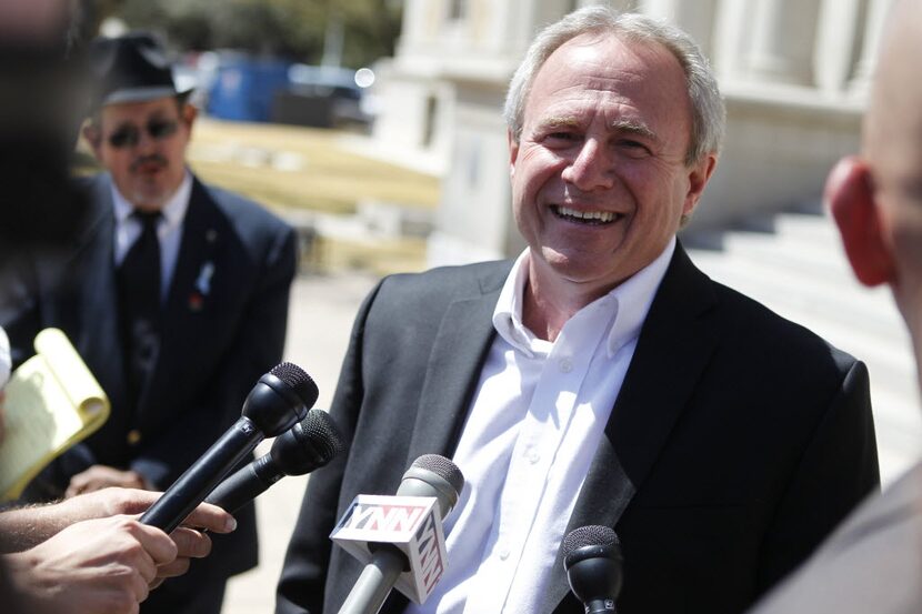 Michael Morton speaks to the media after a jury found Mark Norwood guilty of the 1986 murder...