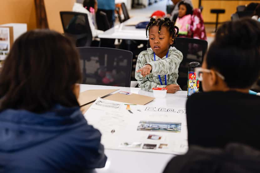 Inari Davis, 8, participates at the 12-week architectural program challenge by Women Leading...