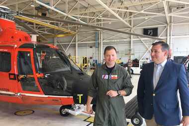 U.S. Sen. Ted Cruz, R-Texas, stopped at Houston's Coast Guard Air Station on Wednesday, as...