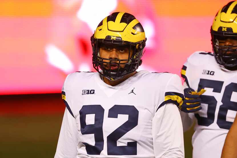Michigan Wolverines defensive lineman Phillip Paea (92) during warm up prior to the college...