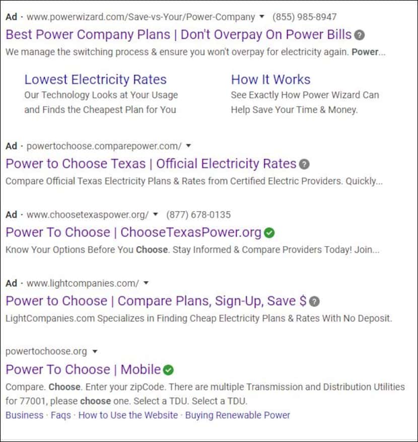 The real PowerToChoose.org website often comes up fifth in a search. That confuses some...