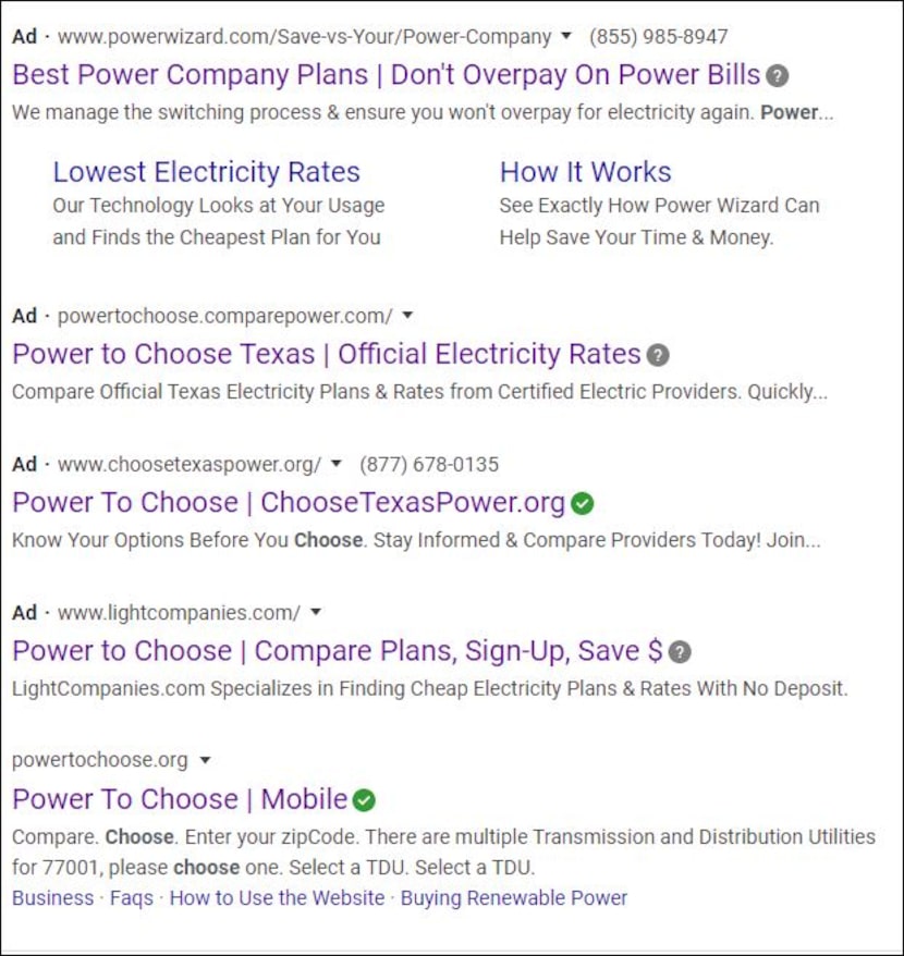 The real PowerToChoose.org website often comes up fifth in a search. That confuses some...