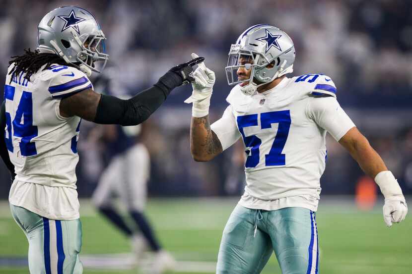 Dallas Cowboys middle linebacker Jaylon Smith (54) and outside linebacker Damien Wilson (57)...