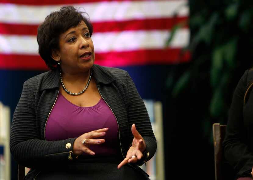 Attorney General Loretta Lynch speaks during a student roundtable on community policing at...