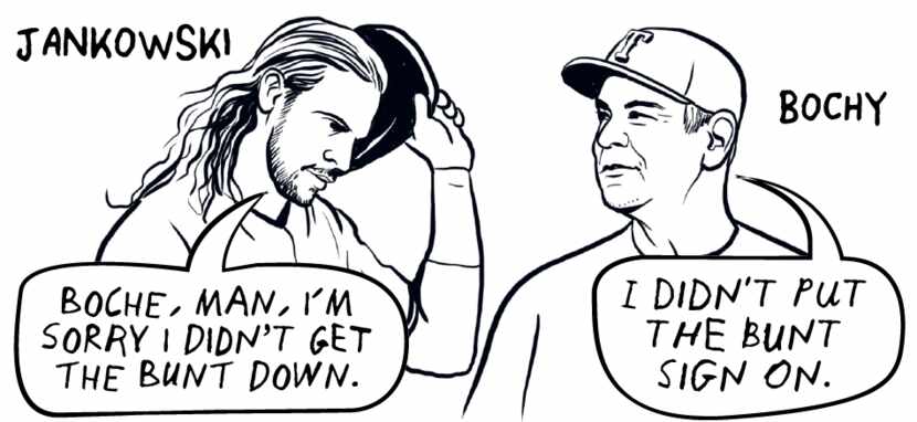 Illustration of Jankowski and Bochy here, with quote:
Jankowski: “Boche, man, I’m sorry I...