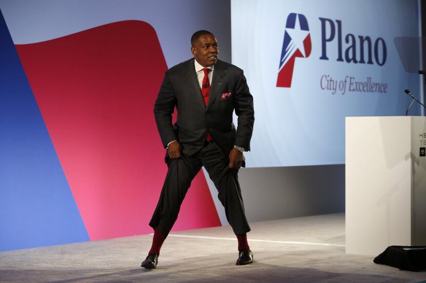  Plano Mayor Harry LaRosiliere, showedÂ off his red socks during an October 2014 relocation...
