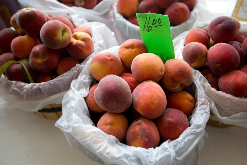 Peaches for sale at Hutton Peach Farm in Weatherford, Texas. 