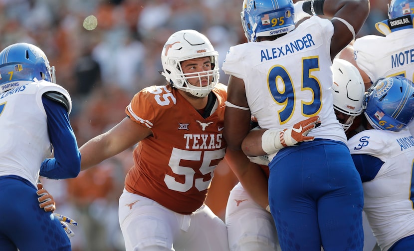 FILE - Texas offensive lineman Connor Williams (55) during the second half of an NCAA...