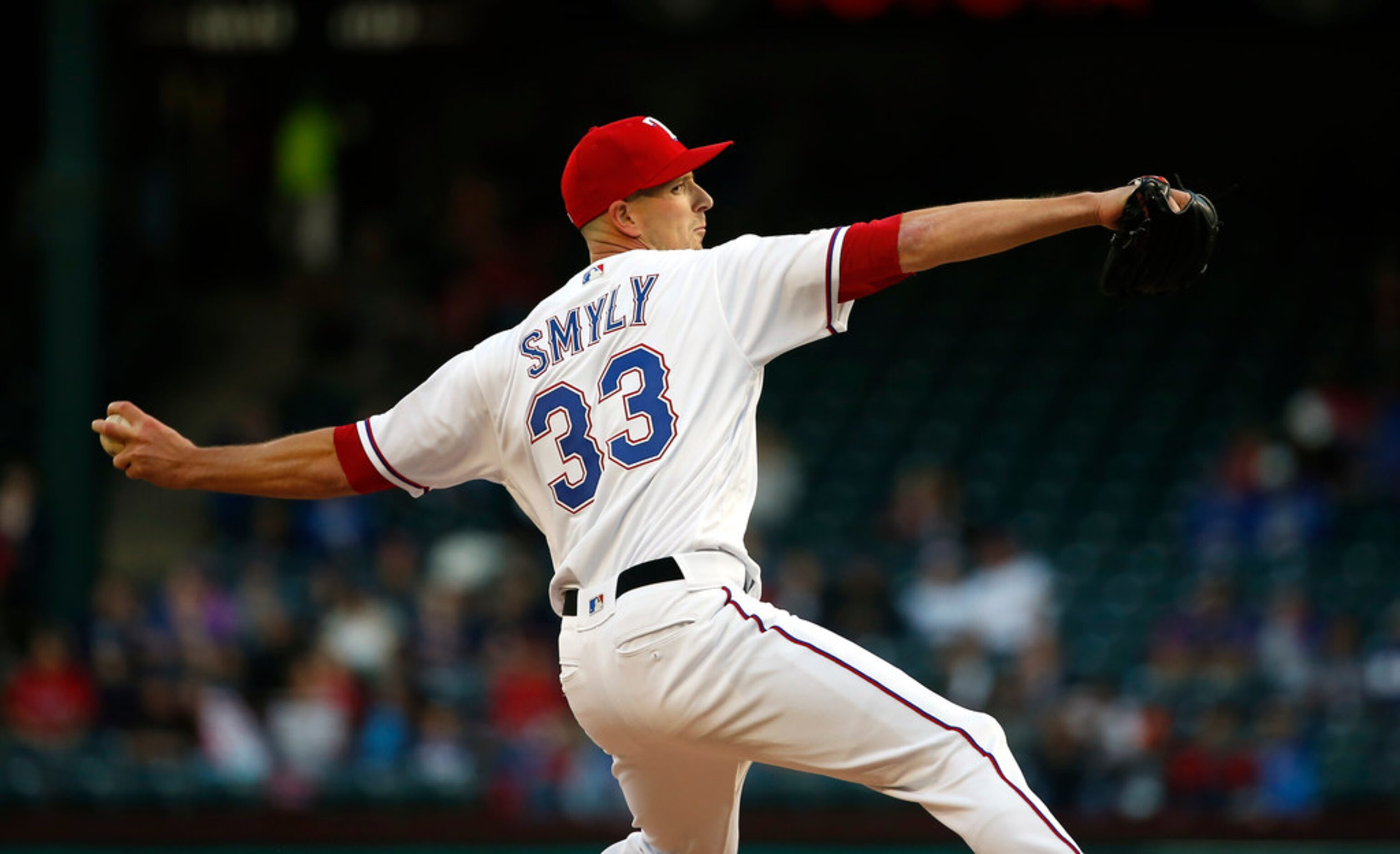 ARLINGTON, TX - APRIL 1: Drew Smyly #33 of the Texas Rangers throws against the Houston...