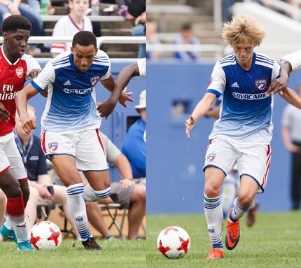 Bryan Reynolds (left) and Thomas Roberts (right) take on Arsenal in the 2018 Dallas Cup at...