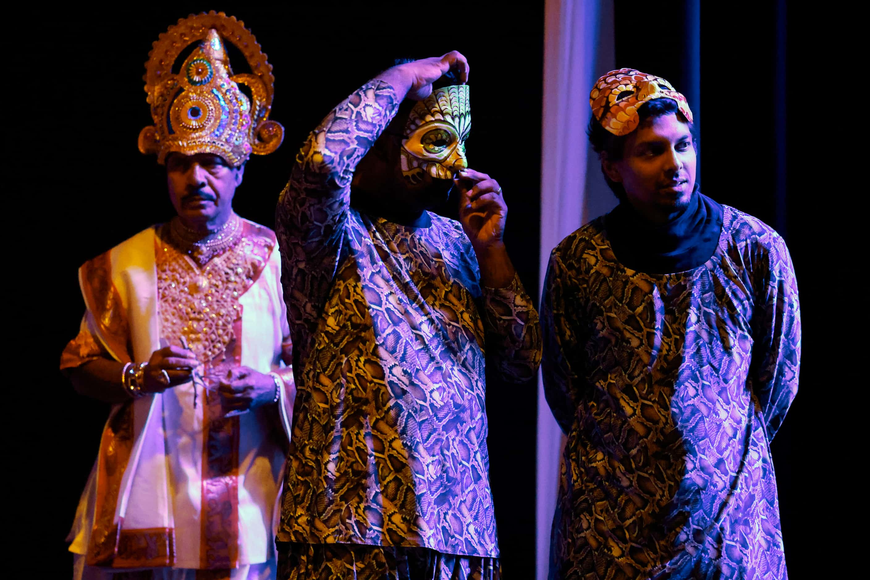 From left, cast members Md Mohiuddin, Tarek Chowdhury , and, Manzur Choudhury, wait by the...