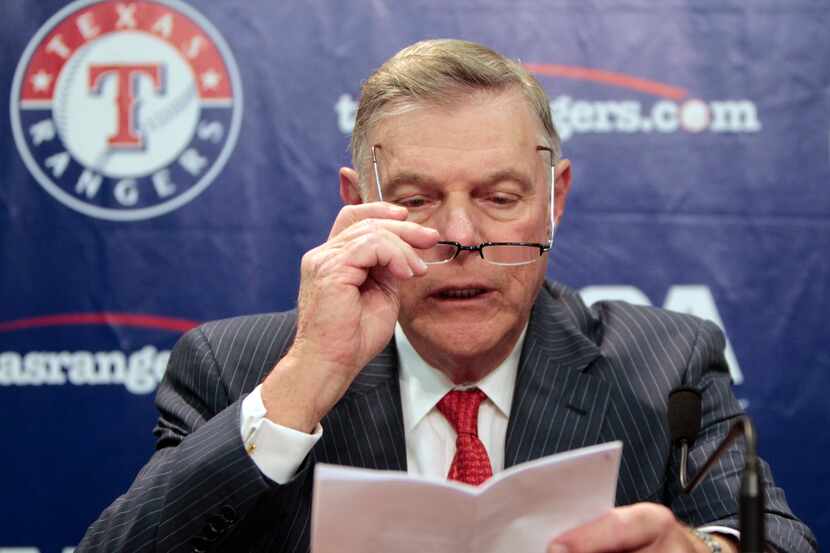 Chairman of the Texas Rangers Board of Directors Ray Davis speaks during a press conference...