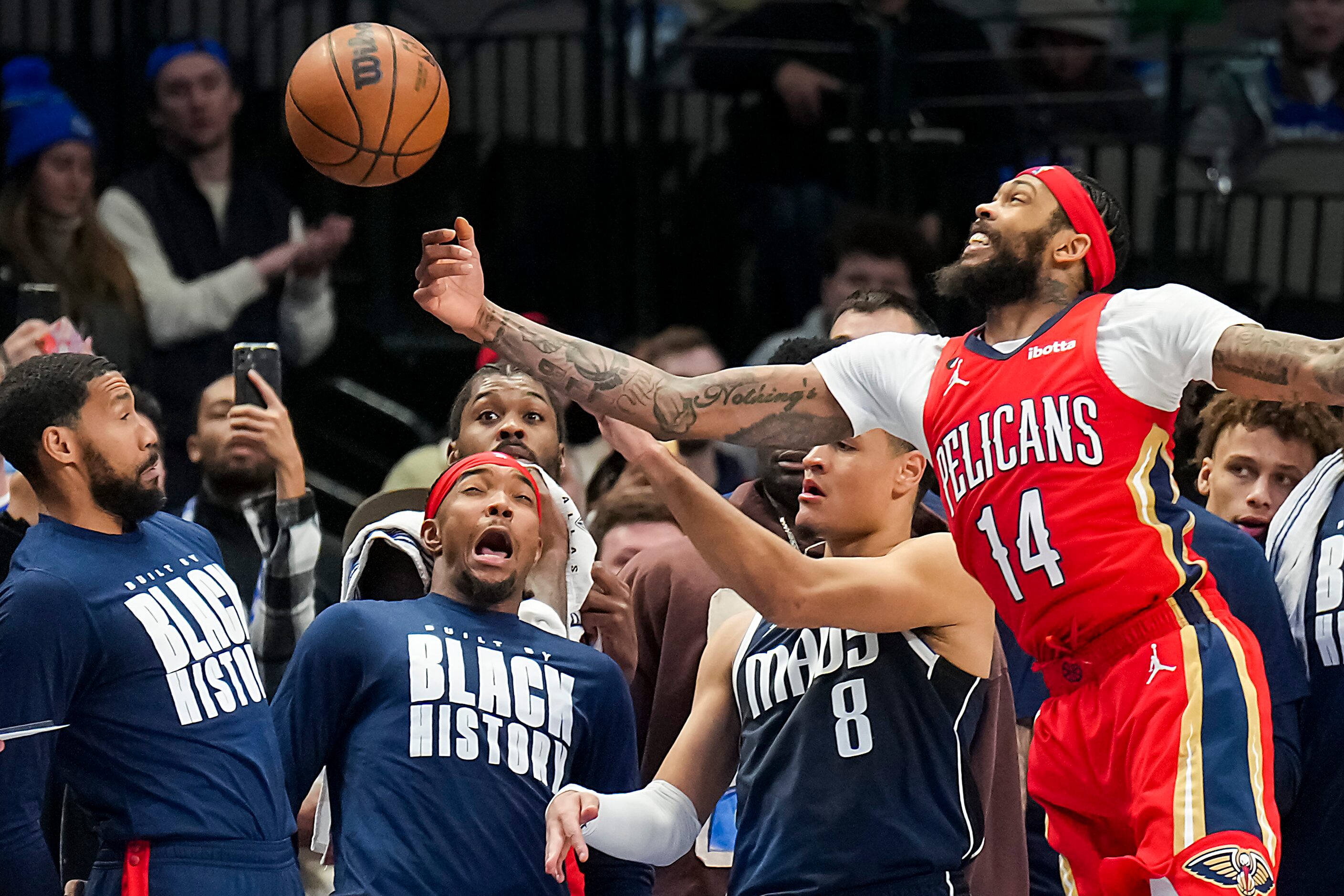 during the second half of an NBA basketball game at American Airlines Center on Thursday,...