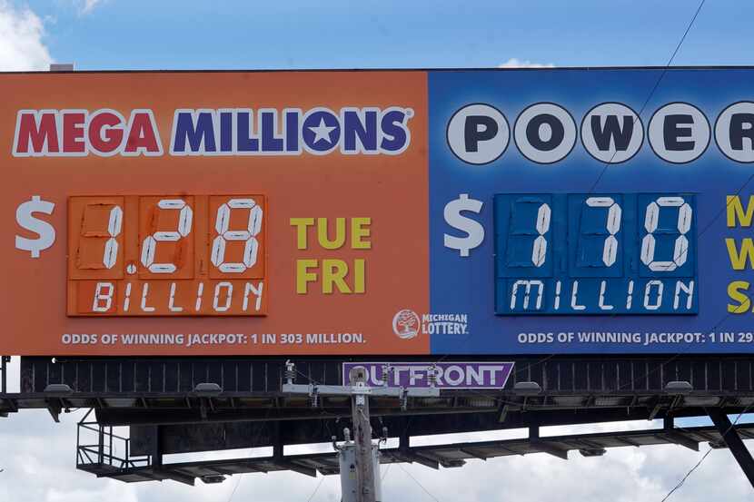 A sign displays the Mega Millions lottery jackpot in Detroit, Friday, July 29, 2022. The...