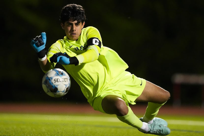 Frisco Wakeland goalkeeper Adrian Rodrigues makes a save during the first half of a Class 5A...