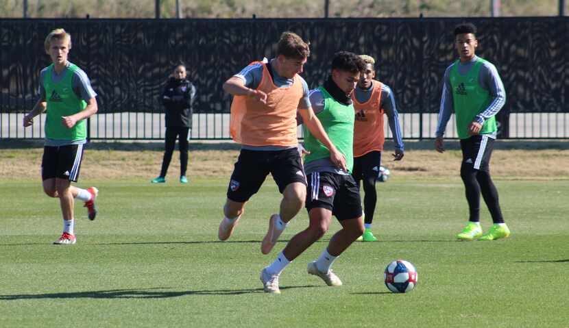 January 26, 2019 (Frisco, TX): FC Dallas Homegrown player, Paxton Pomykal, challenges...
