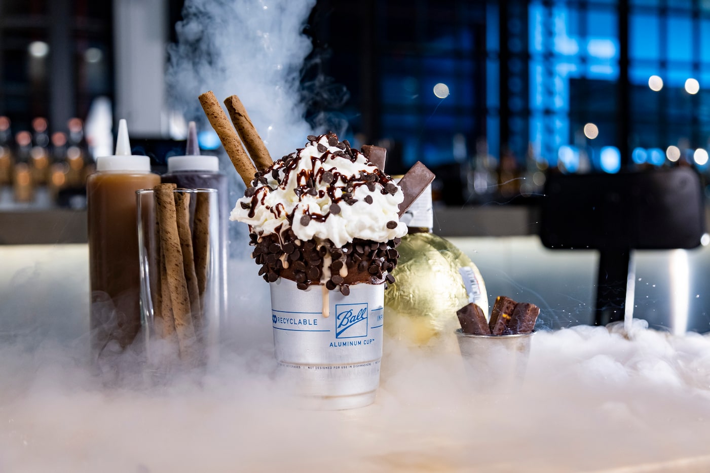 A “Liquid Nitrogen Booze Shake” at Nitro Burger in the Trinity Groves development in Dallas,...