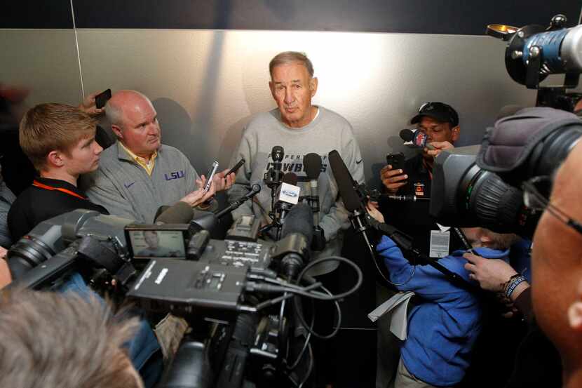 Dallas Cowboys defensive coordinator Monte Kiffin speaks to the media  at Valley Ranch in...