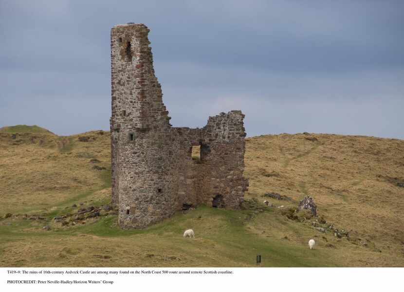The ruins of  16th-century Ardvreck Castle are among many found  along the remote Scottish...