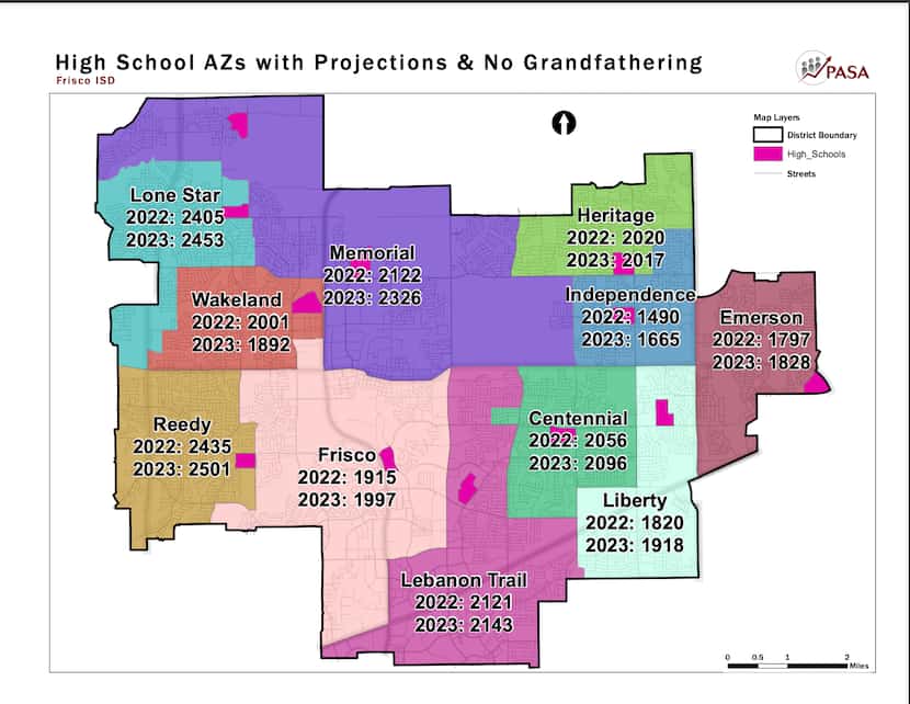 Frisco ISD's current zoning map.