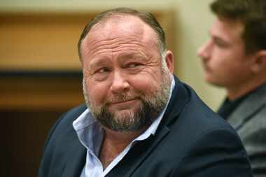 Infowars founder Alex Jones is shown at a 2022 court appearance in Connecticut for his...