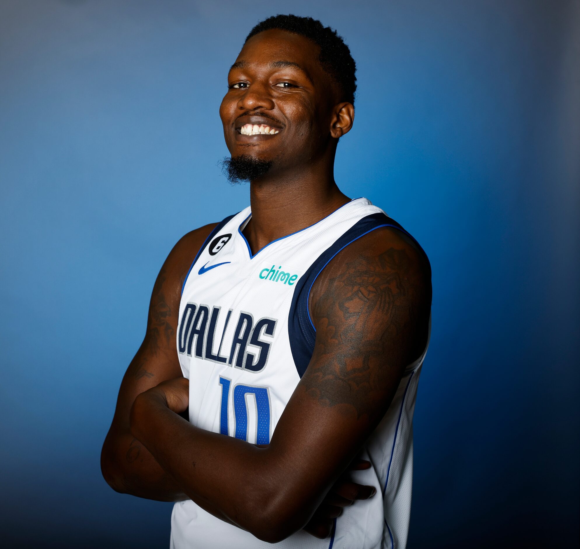 Dallas Mavericks’ Dorian Finney-Smith is photographed during the media day at American...