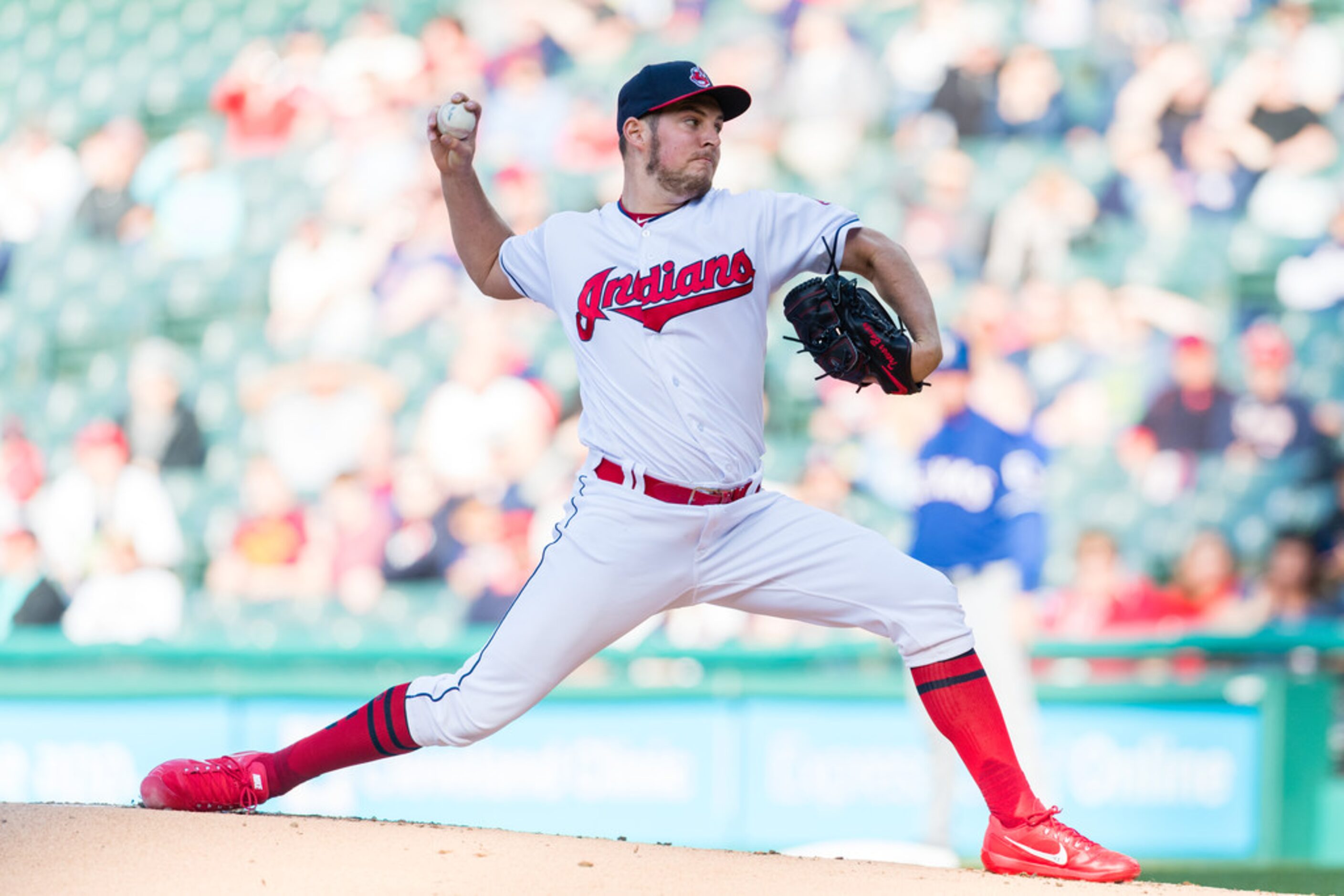 CLEVELAND, OH - APRIL 30: Starting pitcher Trevor Bauer #47 of the Cleveland Indians pitches...