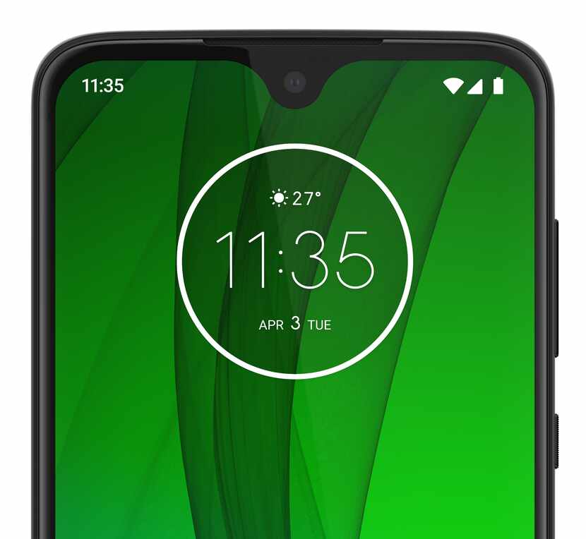 The front camera of the Moto G7 is in a very small notch on the top of the screen.