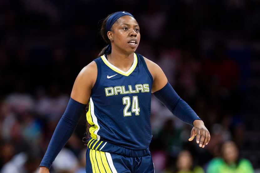 Dallas Wings guard Arike Ogunbowale (24) is seen during a WNBA basketball game against the...