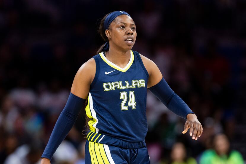 Dallas Wings guard Arike Ogunbowale (24) is seen during a WNBA basketball game against the...