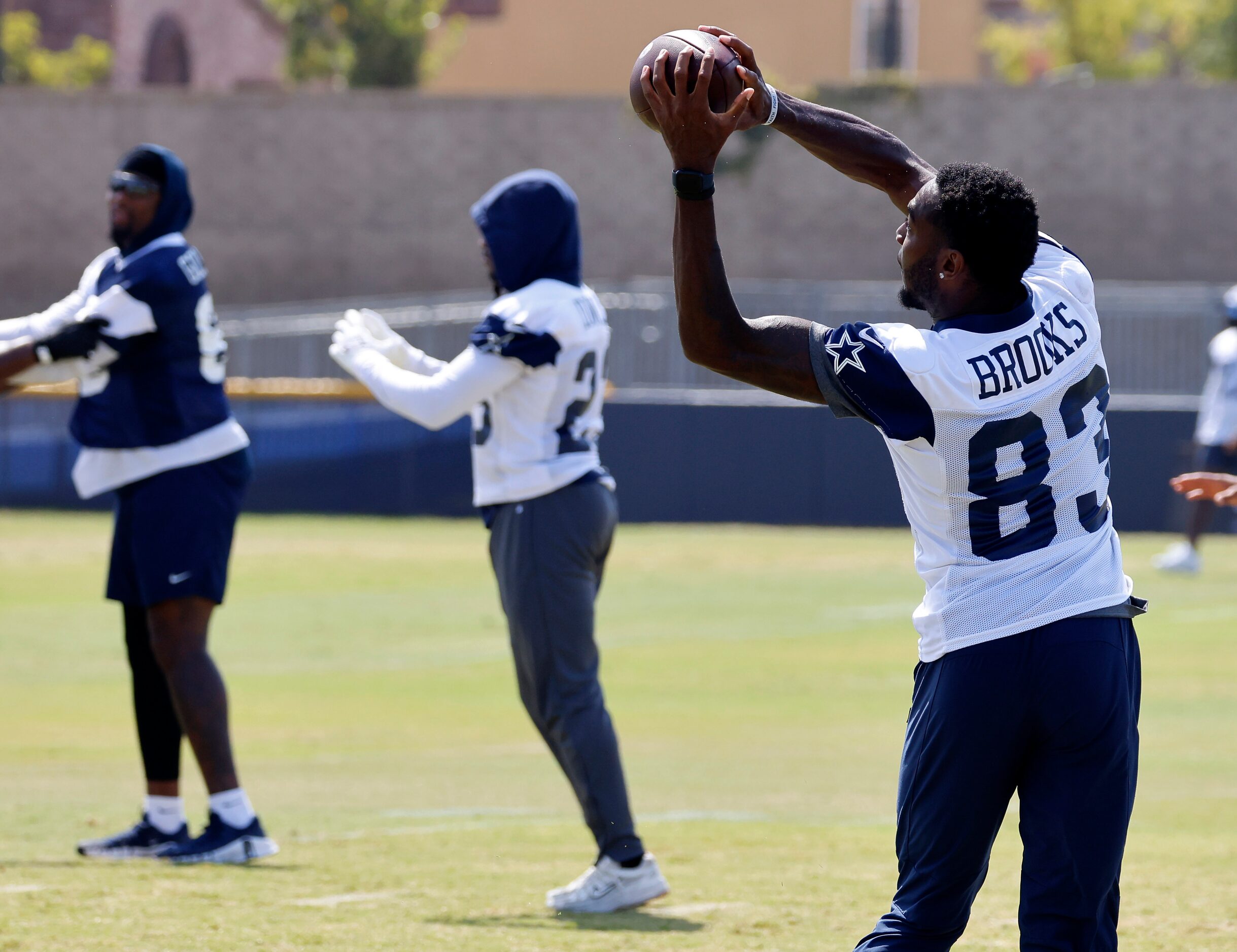 Dallas Cowboys wide receiver Jalen Brooks (83) catches a pass during a mock game walk thru...