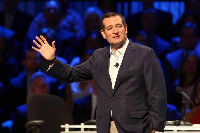  Republican presidential candidate Ted Cruz speaks at the North Texas Presidential Forum at...