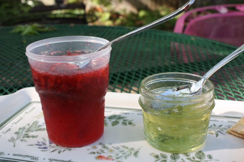 Arlene Hamilton made these jellies from herbs in her garden. At right is dill jelly. At left...