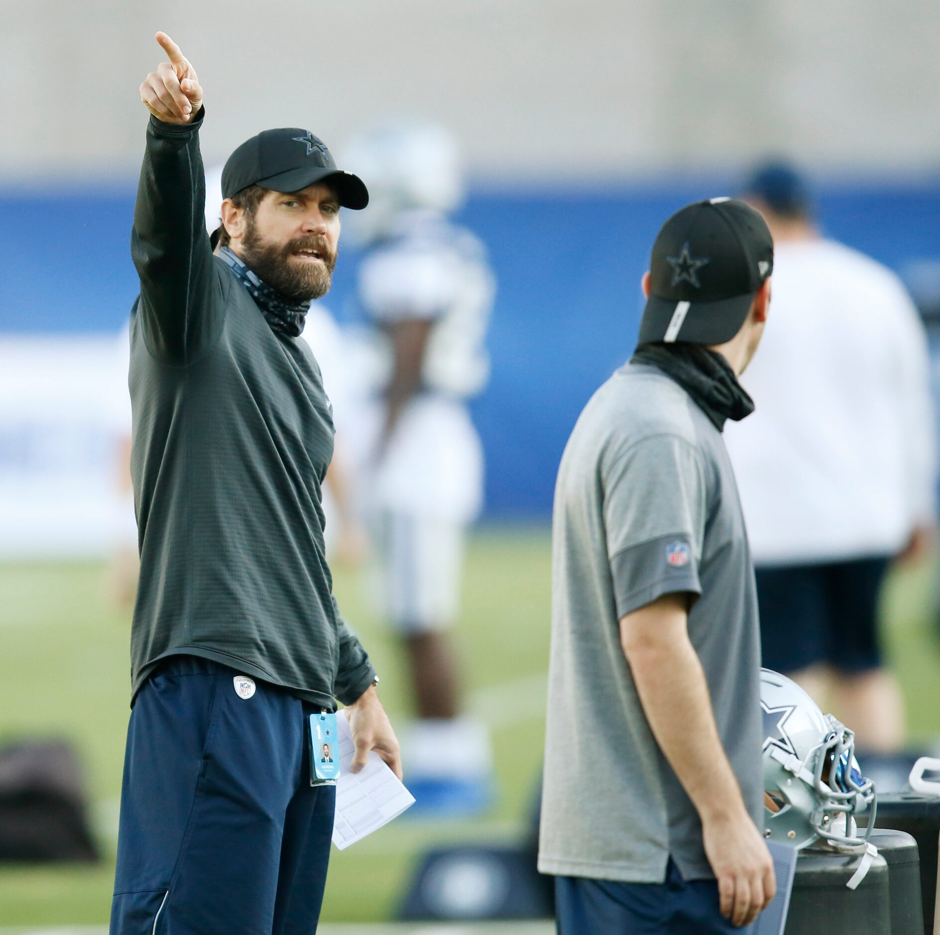 Dallas Cowboys linebackers coach Scott McCurley at practice during training camp at the...