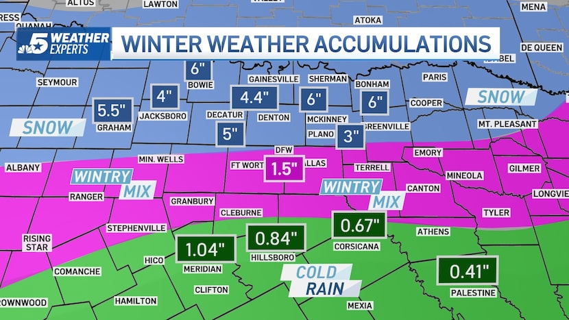 A graphic from KXAS-TV (NBC5) Thursday evening showed multiple parts of Dallas-Fort Worth...