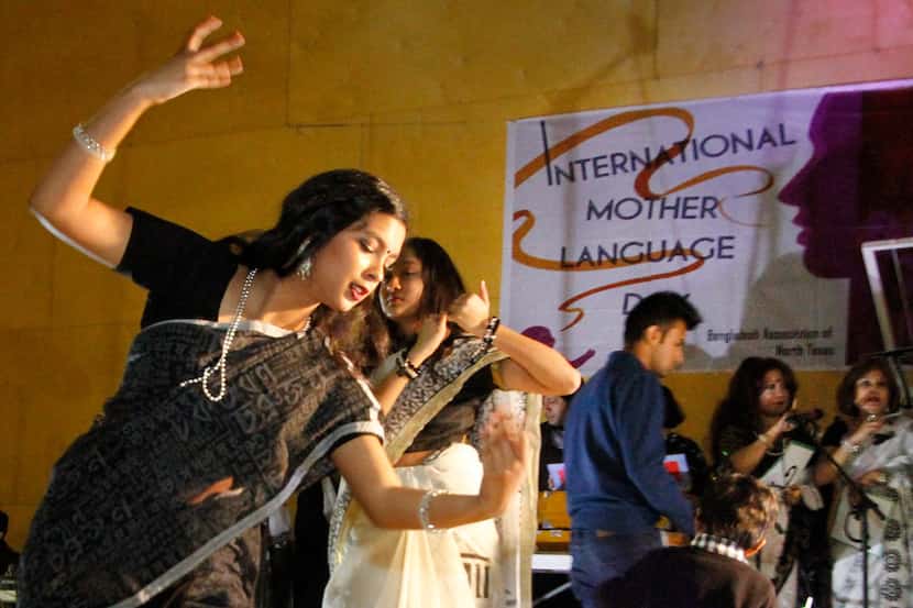 Shayna Mobin (left) and Sanuvar Sultana perform at the International Mother Language Day in...