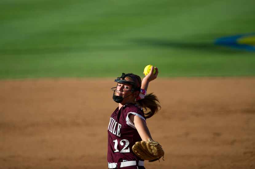 Lewisville pitcher Maribeth Gorsuch pitches during the Class 5A softball state championship...