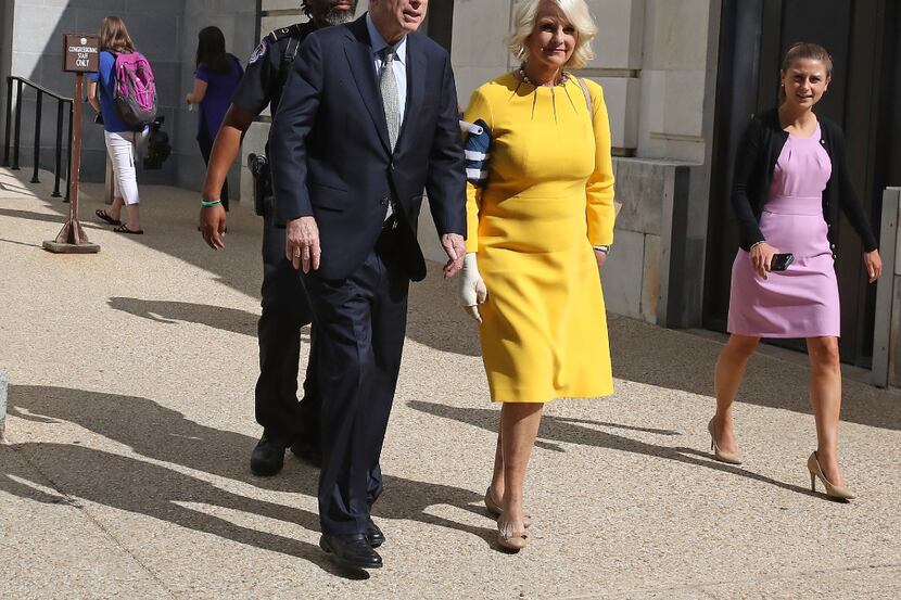 WASHINGTON, DC - JULY 25:  Sen. John McCain (R-AZ) and his wife Cindy McCain walk out of the...