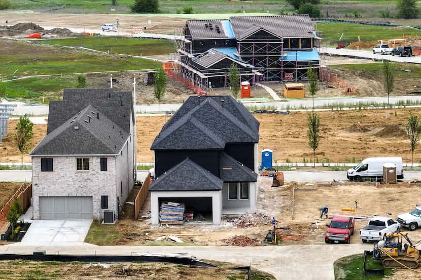 An aerial view of construction in Brookside South, part of Fields development south of the...