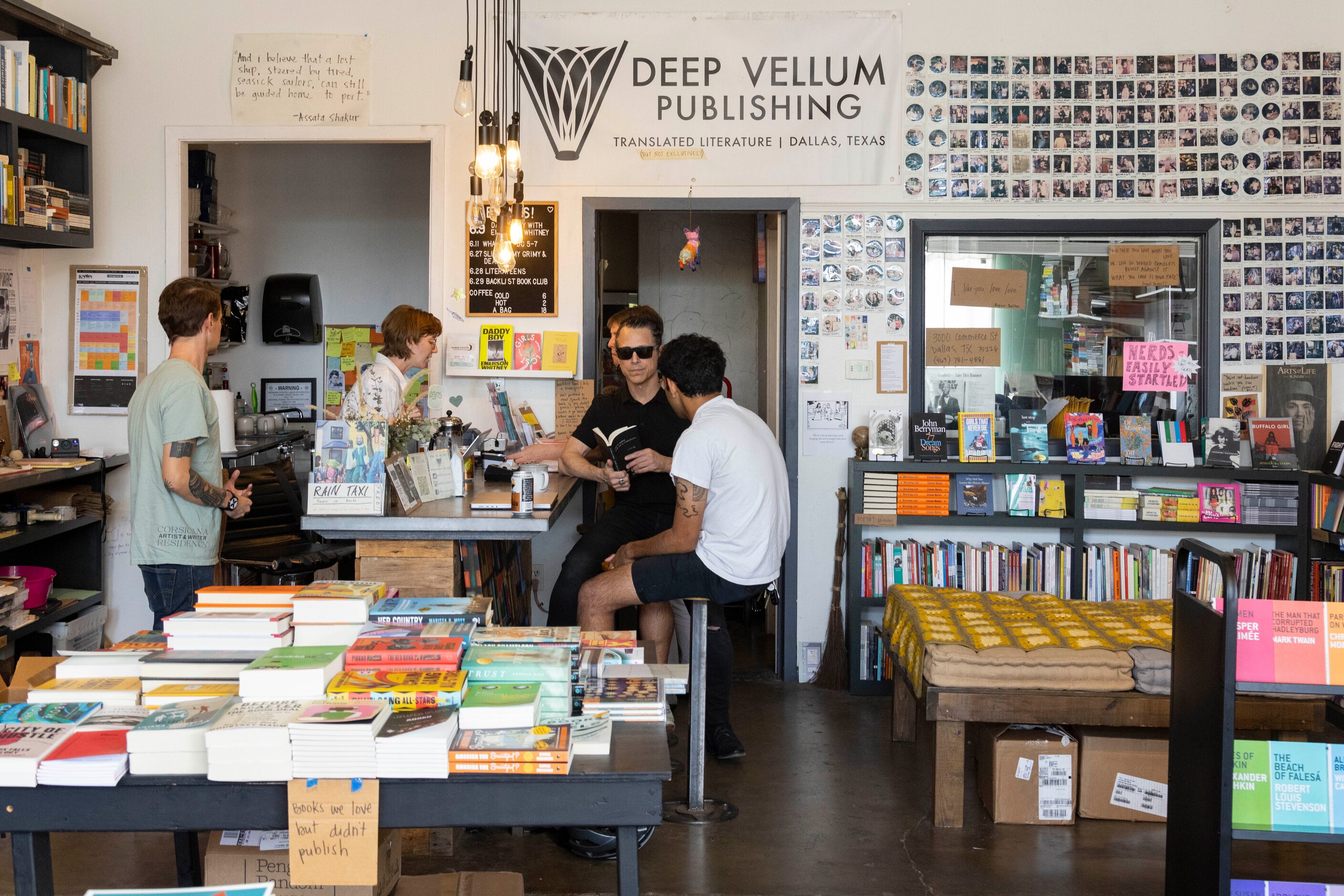 People hang out at Deep Vellum Bookstore & Publishing Co. in the Deep Ellum district of...