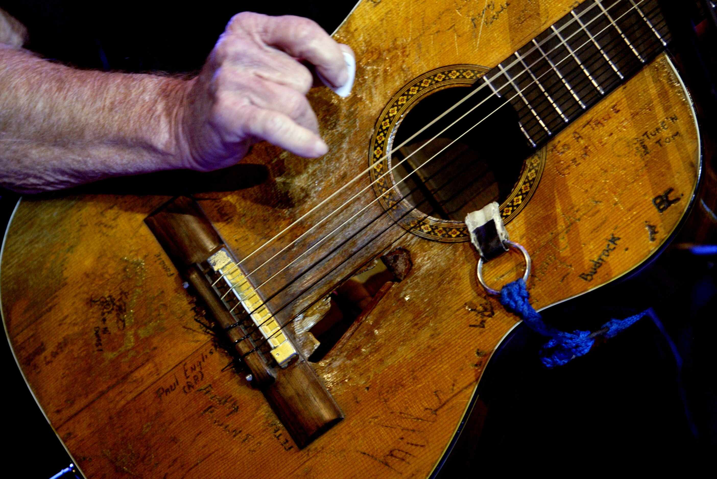 2003 - Willie Nelson's guitar "Trigger" as he performs at opening night of Lone Star Park in...